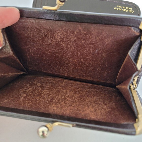 Celine Vintage Medium Bifold Horse And Carriage Wallet Kisslock Brown Tan Purse - Picture 7 of 13